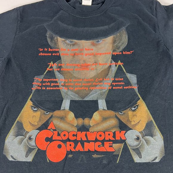 Y2K A Clock Work Orange Movie Shirt Adult Small Black Mega Print Short Sleeve - Picture 2 of 12